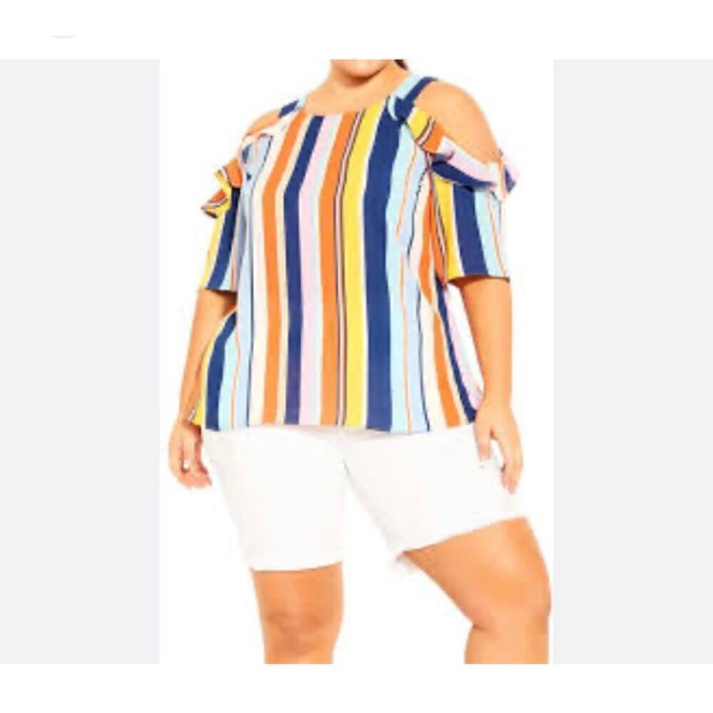 City Chic Summer Stripe Cold Shoulder Top Size XXL